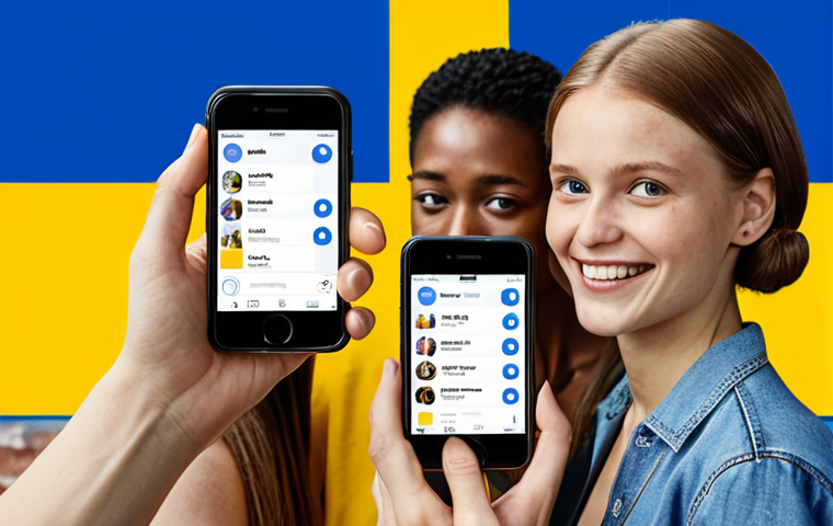 **

Prompt:  A diverse group of people enthusiastically engaging with a brand's interactive social media contest, using their mobile phones. Bright, modern aesthetic, reflecting a strong community feel. Subtle Swedish flag colors incorporated in the background.

**