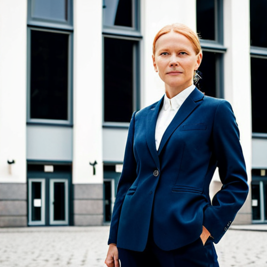 Business Professional in Stockholm**

"A professional businesswoman, fully clothed in a modest yet stylish Scandinavian business suit, standing confidently in front of the Moderna Museet in Stockholm, Sweden. Natural lighting, professional attire, safe for work, appropriate content, perfect anatomy, correct proportions, natural pose, professional."

**