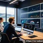 Home 19 퍼포먼스 마케팅의 과거 현재 미래 - A modern digital marketing control room featuring a diverse team of Swedish professionals analyzing ...