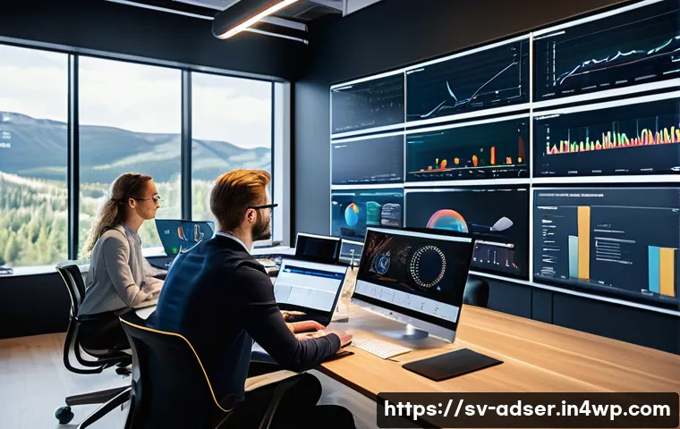 퍼포먼스 마케팅의 과거 현재 미래 - A modern digital marketing control room featuring a diverse team of Swedish professionals analyzing ...