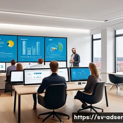 Home 17 퍼포먼스 마케팅에서의 KPI 설정 방법 - A modern digital marketing office scene in Stockholm, Sweden, showing a diverse team of marketers an...