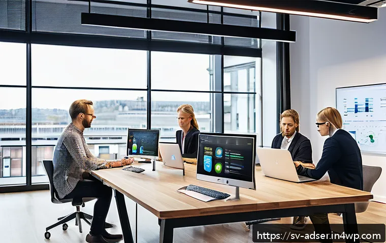 퍼포먼스 마케팅에서의 실시간 데이터 활용 - A modern Scandinavian marketing office scene featuring a diverse team of professionals analyzing rea...