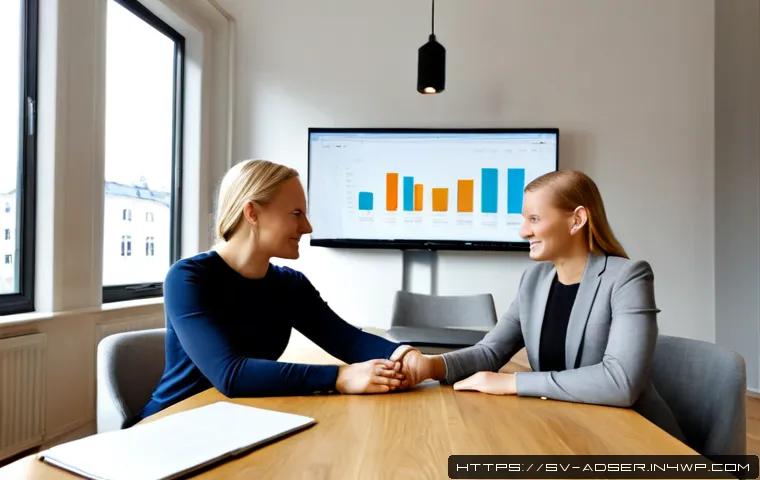 퍼포먼스 마케팅에서의 전략적 제휴의 중요성 - Photorealistic strategic partnership meeting in a bright Scandinavian Stockholm office, two diverse ...